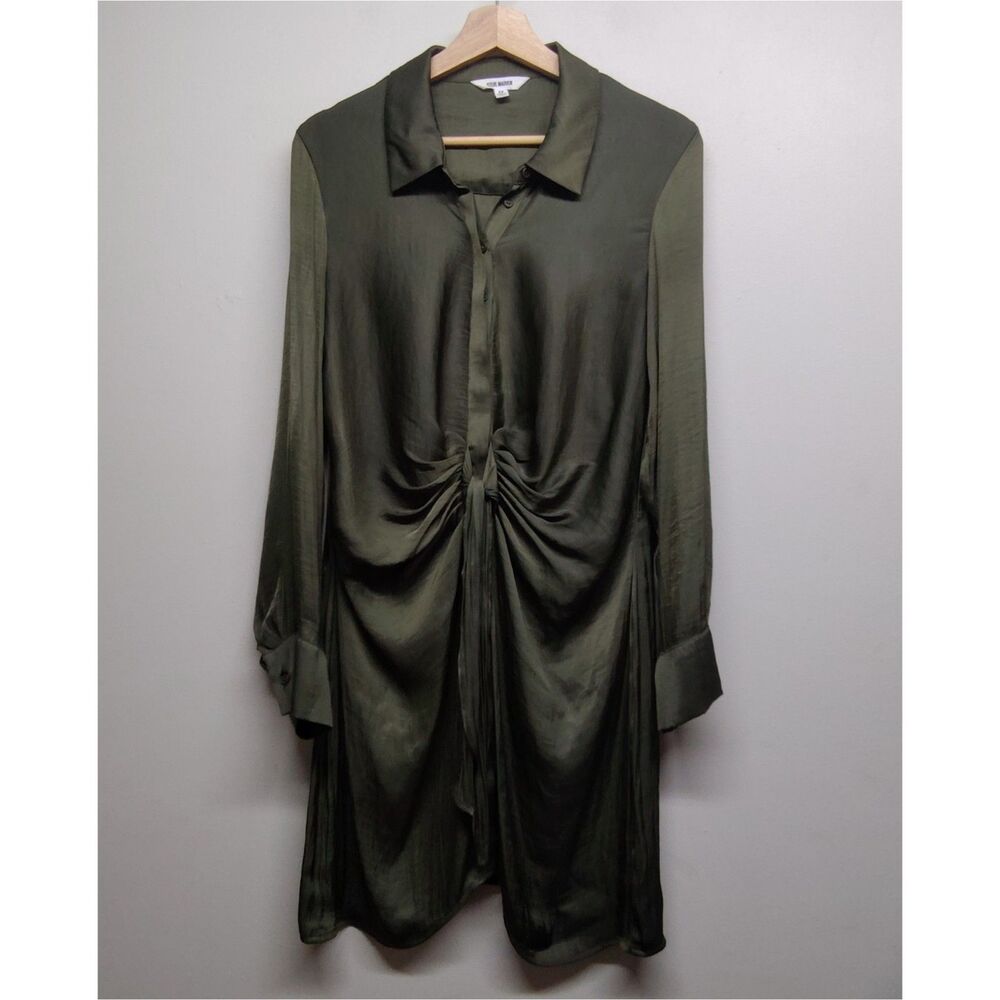 Steve Madden Mini Dress Women M Olive Green Relxed Satin Long Sleeve Cocktail